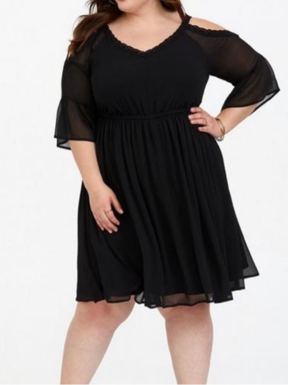 Torrid Lace Trimmed Cold Shoulder High-Low Skate Dress